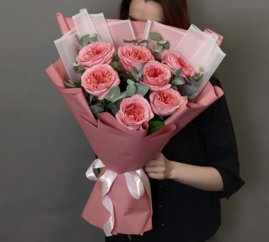 Фото buket-roz-pink-ekspreshn-v-upakovke-7st - Лавка роз